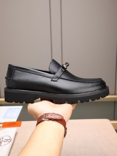 Hermes Black calfskin Leather Shoes-Hermes Man Business Leather Shoes
